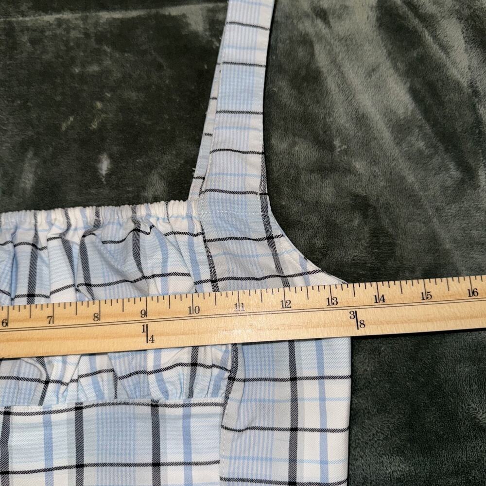 Forever 21 Crop Top Women's Small Blue Plaid Square Neck Smock Back Cottagecore - Picture 5 of 7